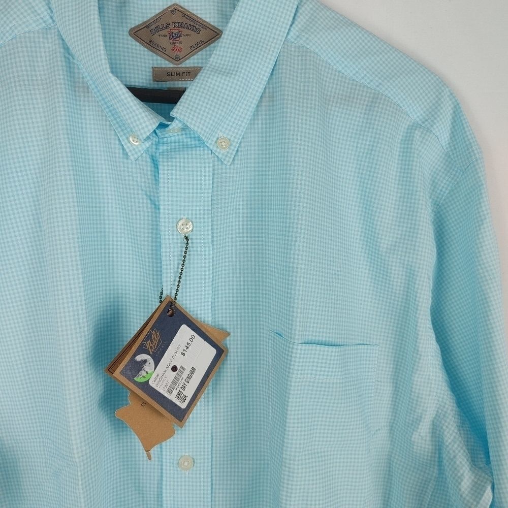 Bills Khakis Game day Gingham Aqua Slim Fit Button - Picture 2 of 7